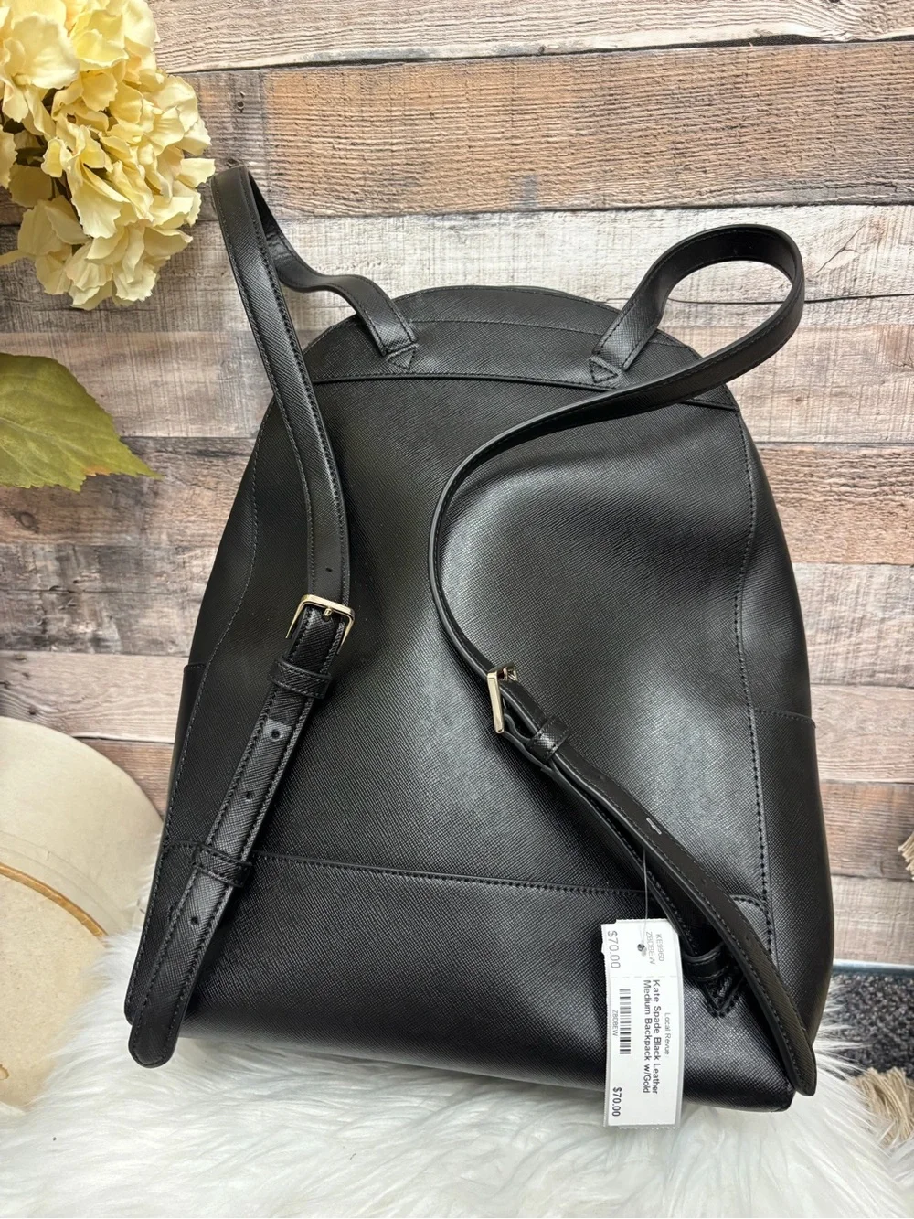 Kate Spade Black Leather Medium Backpack w/ Gold